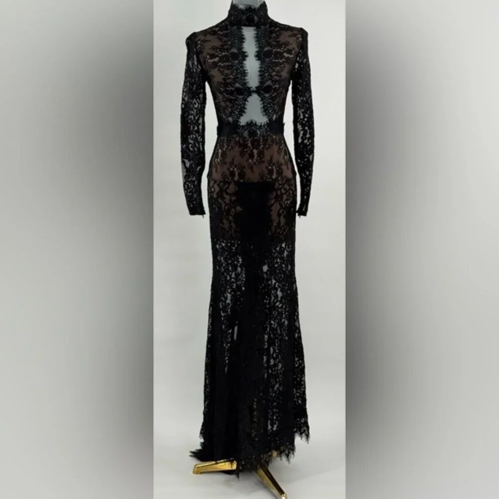 🆕 BRONX & BANCO 🧿 NWOT Eleanor Black Lace Cut Out Gown, Sz XS US 2 - Picture 4 of 16